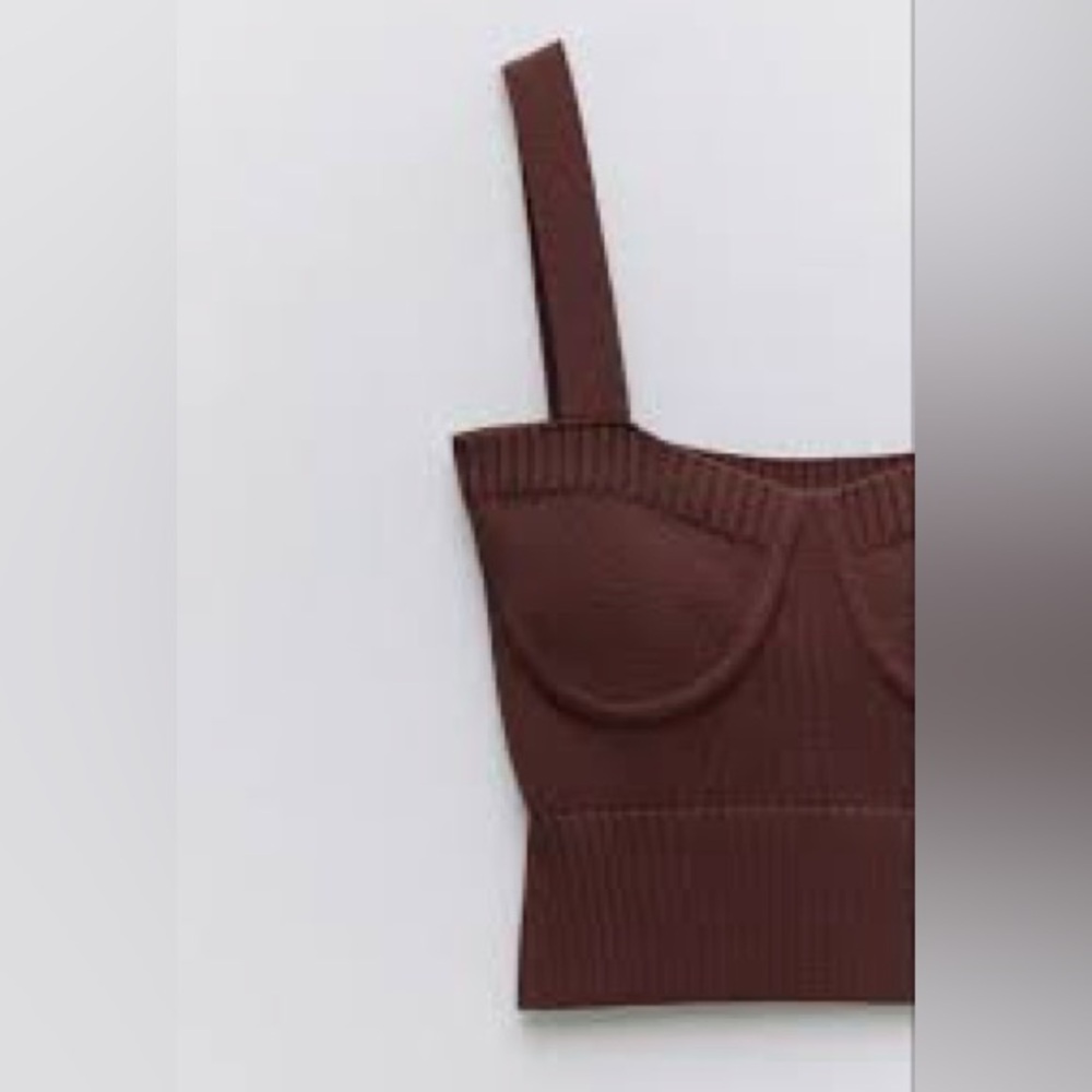 Zara Brown Ribbed Crop Top - Picture 6 of 9